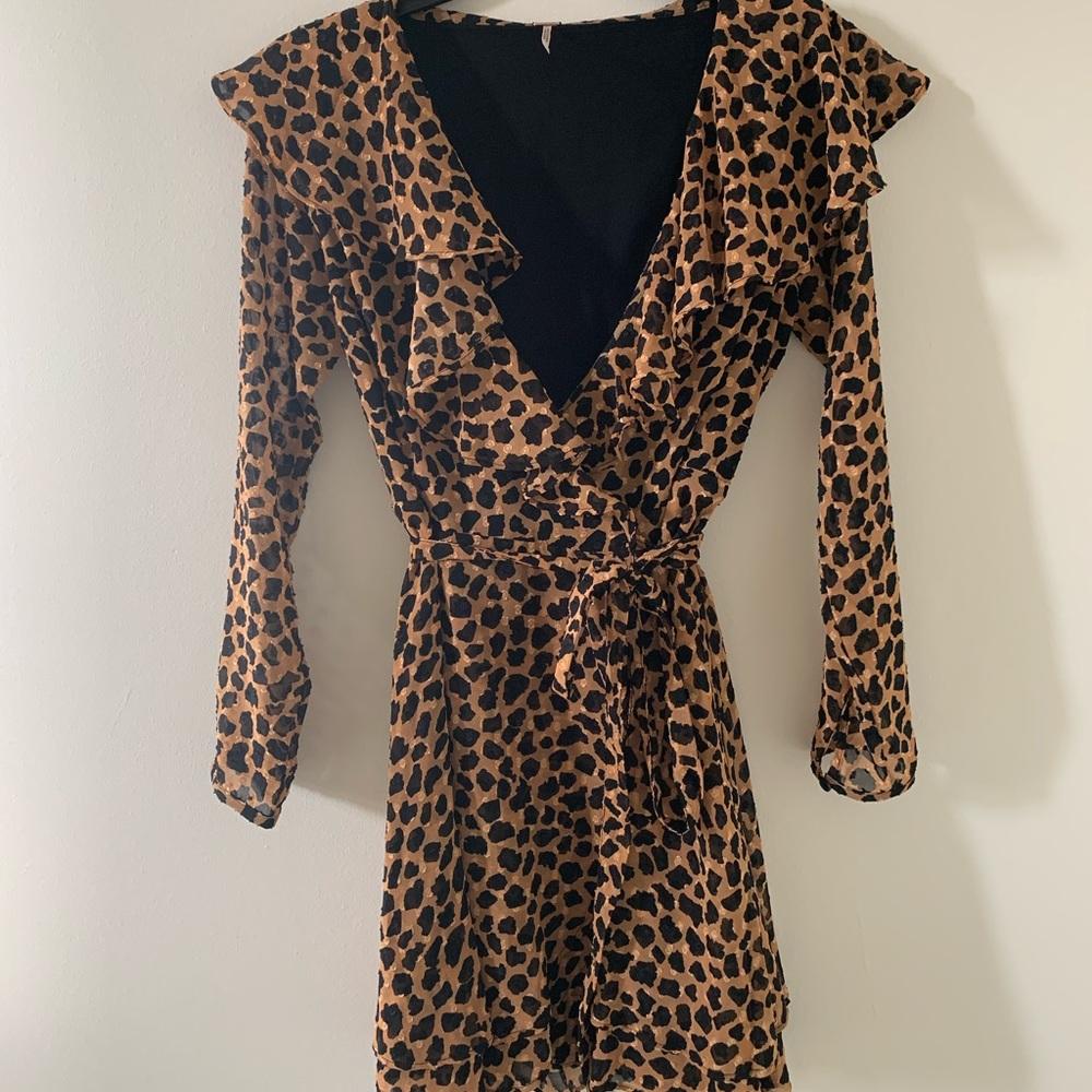 Free People Frenchie Leopard Print Mini Wrap Dress